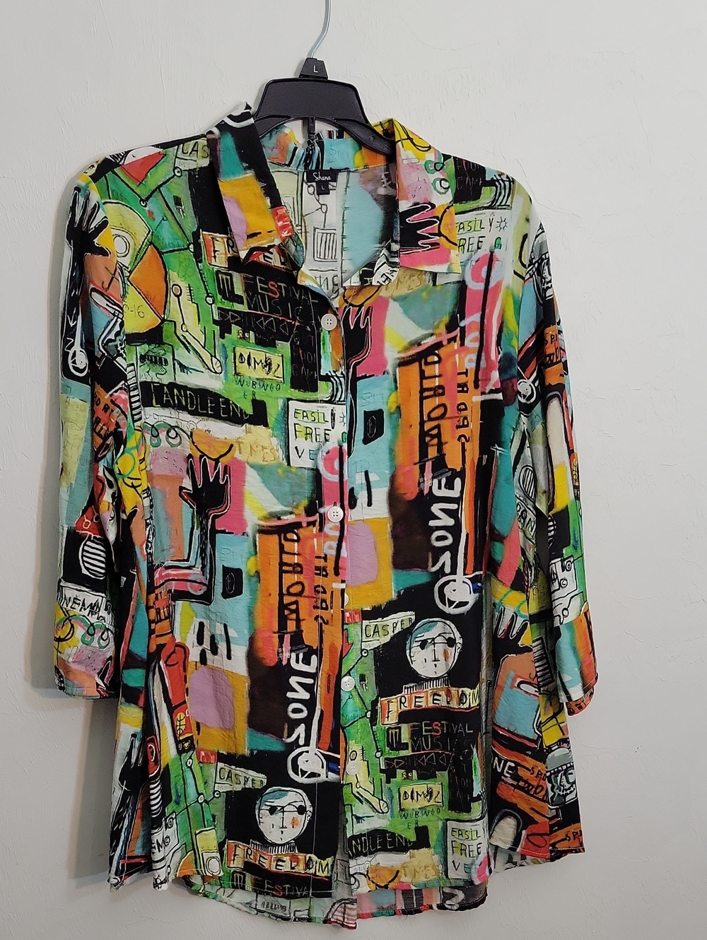 Abstract Multicolor Button-Front Tunic Top - Picture 1 of 1